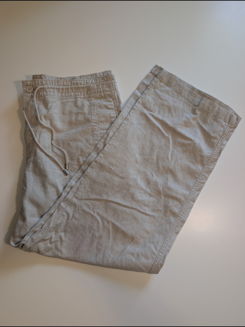 Marc Anthony Linen Blend Drawstring Pants Mens 38x32 Beige Flat Front Wide Leg